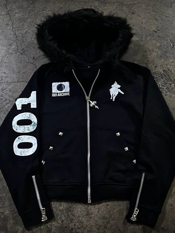 Letter Print Rhinestones Jacket