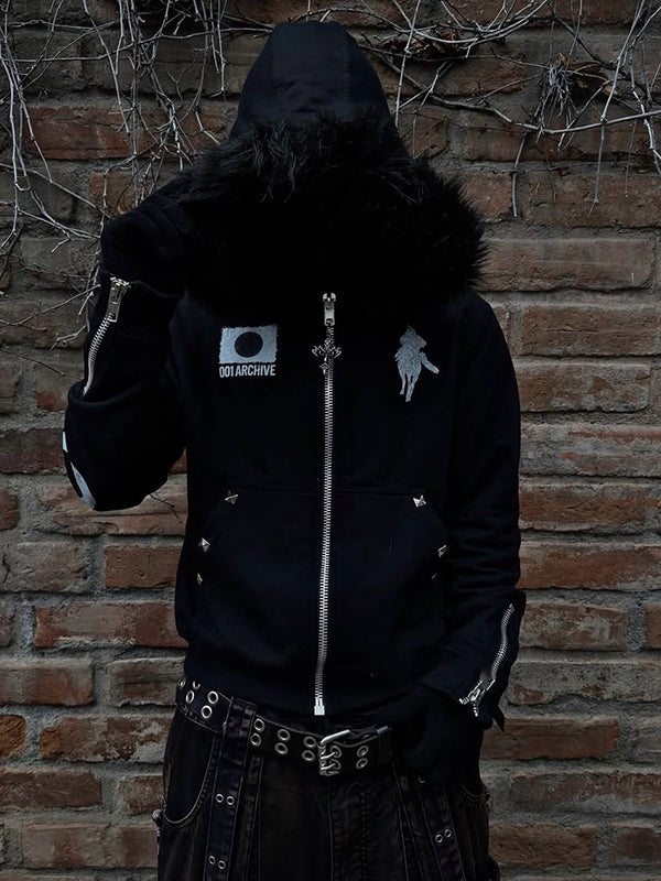 Letter Print Rhinestones Jacket