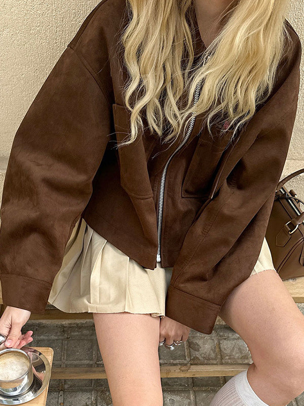 Lapel Zip Suede Jacket