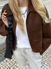 Lapel Zip Suede Jacket
