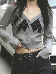 Diamond-Patterned Woollen Fabric Cardigan