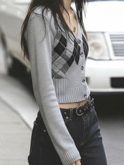 Diamond-Patterned Woollen Fabric Cardigan
