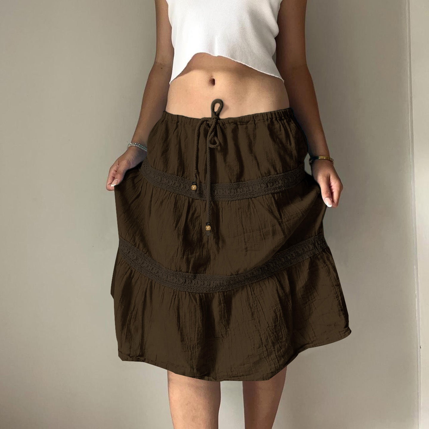Vintage Brown Pleats Maxi Skirt
