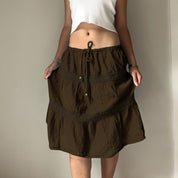 Vintage Brown Pleats Maxi Skirt