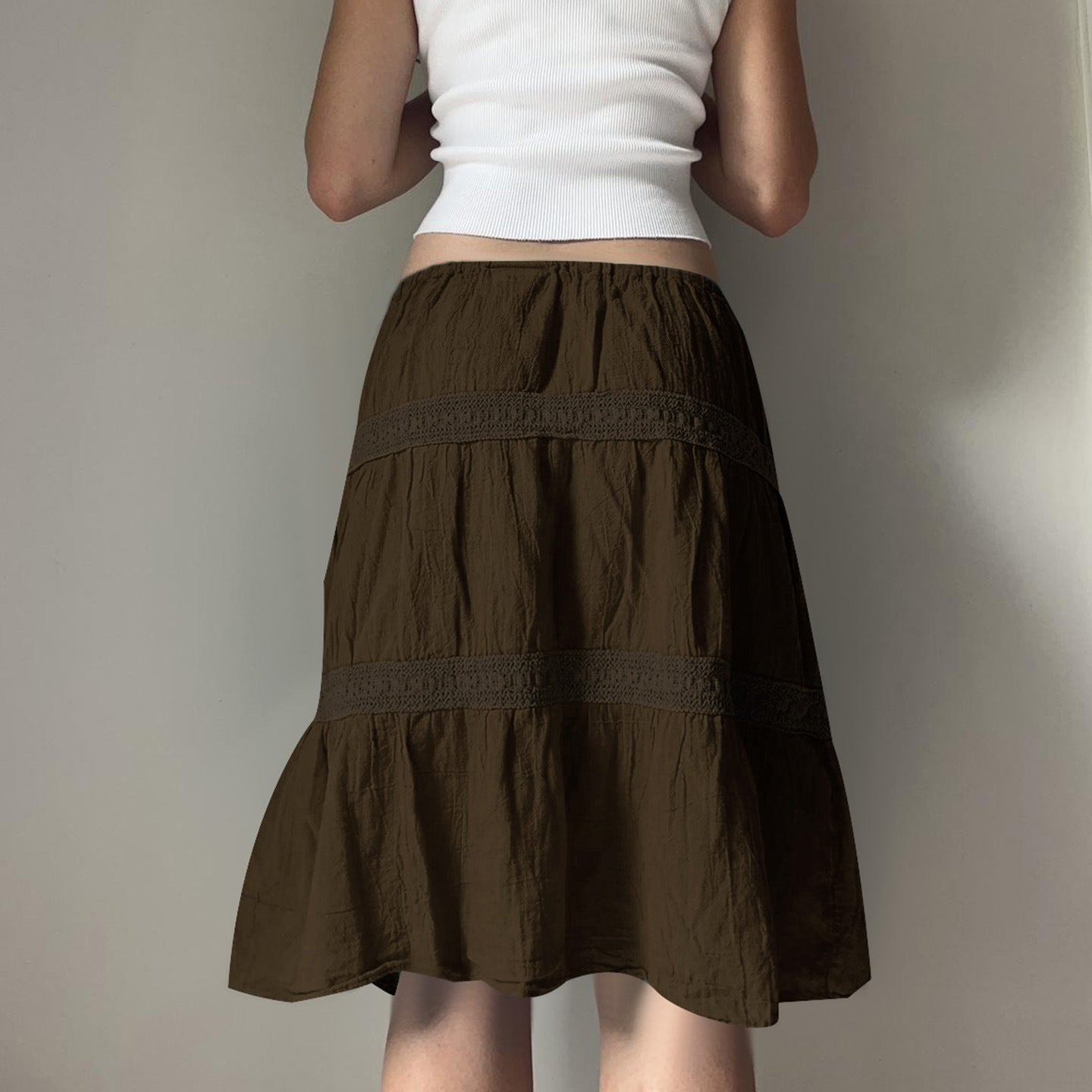 Vintage Brown Pleats Maxi Skirt