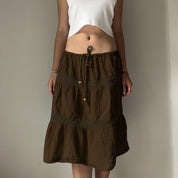 Vintage Brown Pleats Maxi Skirt