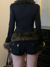 Retro Fur-Trimmed Patchwork Jacket