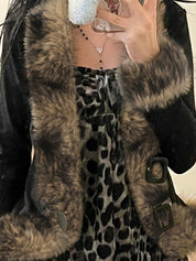 Retro Fur-Trimmed Patchwork Jacket