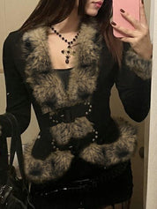 Retro Fur-Trimmed Patchwork Jacket