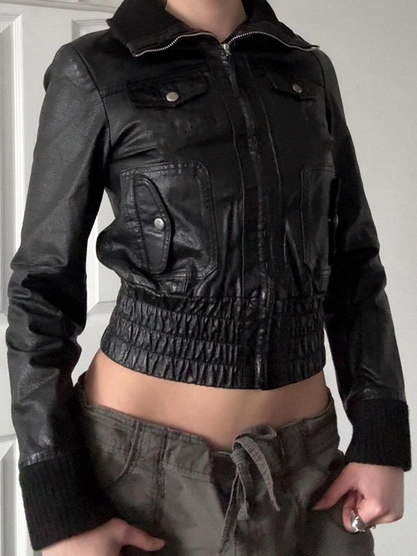 Retro Waist-Snatching Leather Jacket