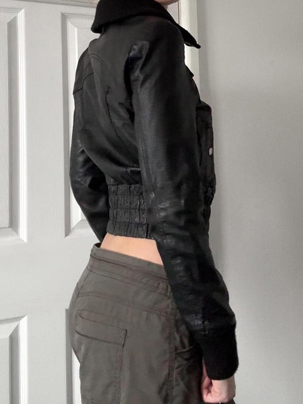 Retro Waist-Snatching Leather Jacket