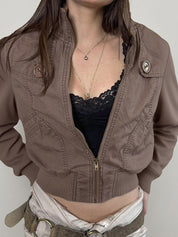 Industrial-Style Vintage Stand-Up Collar Jacket