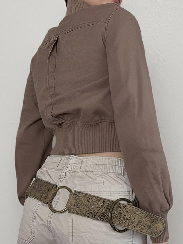 Industrial-Style Vintage Stand-Up Collar Jacket