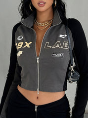 Letter Print Patchwork Jacket