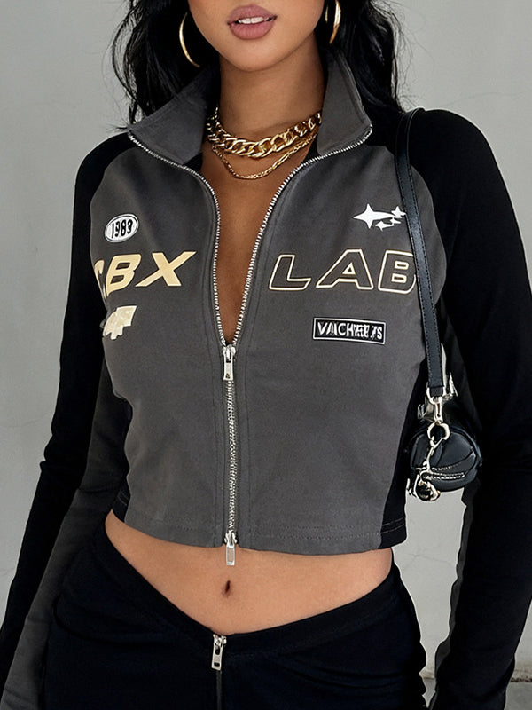 Letter Print Patchwork Jacket