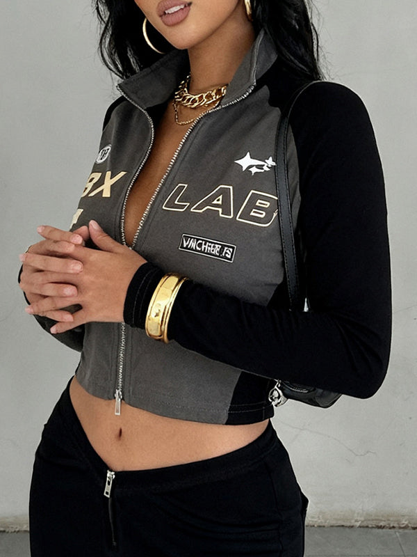 Letter Print Patchwork Jacket