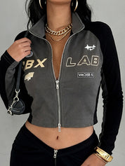 Letter Print Patchwork Jacket