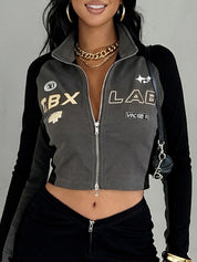 Letter Print Patchwork Jacket