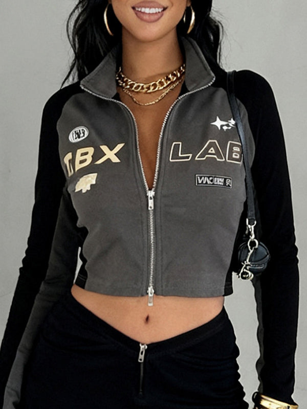 Letter Print Patchwork Jacket