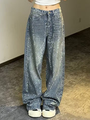 Women's Rhinestone Washed Wide-Leg Jeans