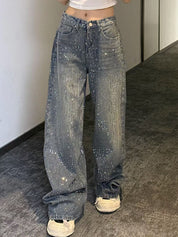 Women's Rhinestone Washed Wide-Leg Jeans