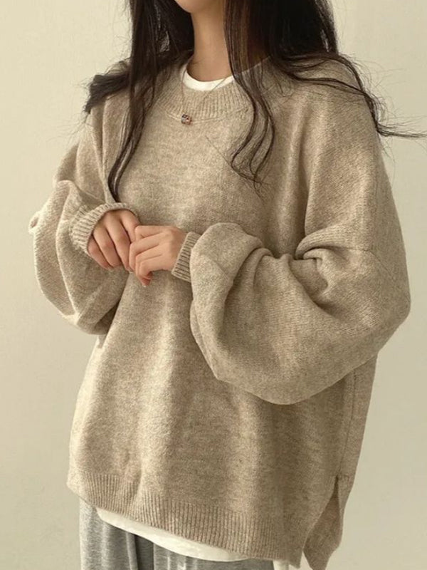 Casual Versatile Plain Colours Sweaters