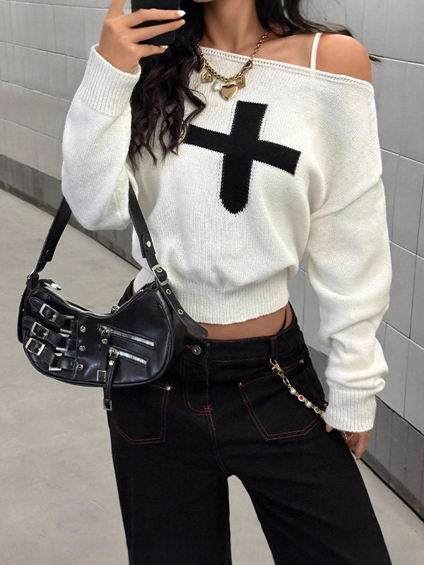 Retro Y2K Cross Print Long Sleeve