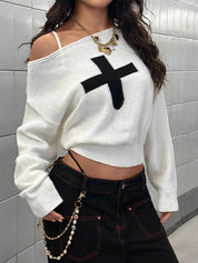 Retro Y2K Cross Print Long Sleeve