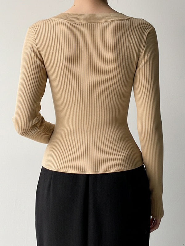 Simple U-Neck Low-Cut Long Sleeve