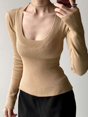 Simple U-Neck Low-Cut Long Sleeve