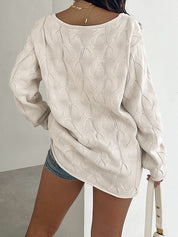 Off-The-Shoulder V-Neck Cable Knit Sweaters
