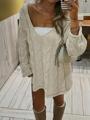 Off-The-Shoulder V-Neck Cable Knit Sweaters