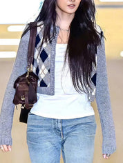 Checkered Button Placket Cardigan