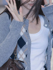 Checkered Button Placket Cardigan