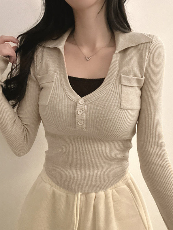 V-Neck Slims Figure Long Sleeve