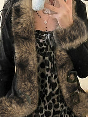 Faux Fur Patchwork Buckle Jacket