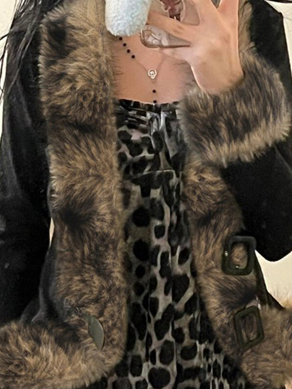 Faux Fur Patchwork Buckle Jacket