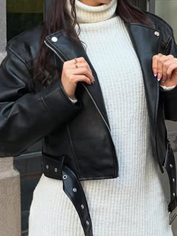 Leather Patchwork Zipper Jacket