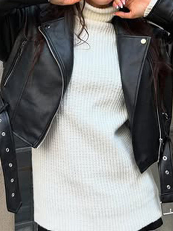 Leather Patchwork Zipper Jacket