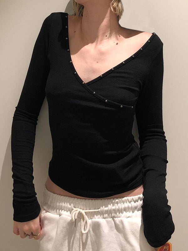 Basic Solid Color Cross Long Sleeve