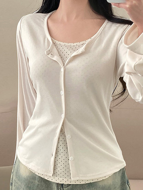 Polka Dot Print Button Placket Cardigan