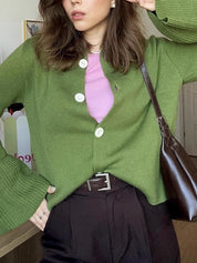 Solid-Coloured Knitwear Cardigan