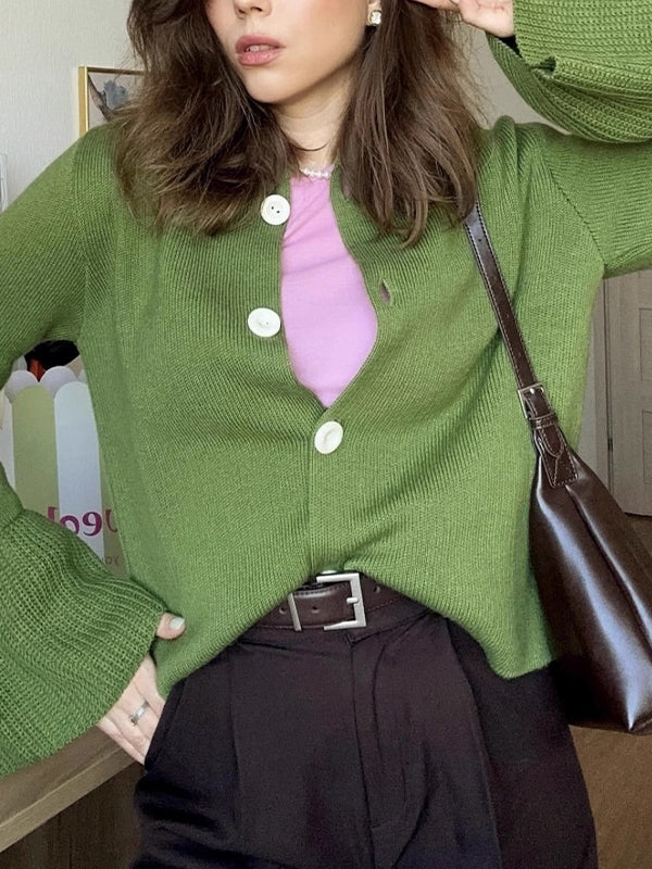 Solid-Coloured Knitwear Cardigan