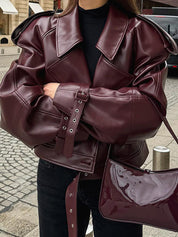 Burgundy Pu Lape Jacket
