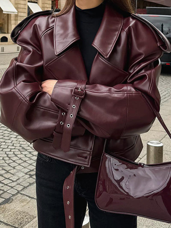 Burgundy Pu Lape Jacket