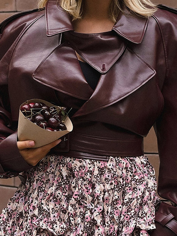 Burgundy Pu Lape Jacket