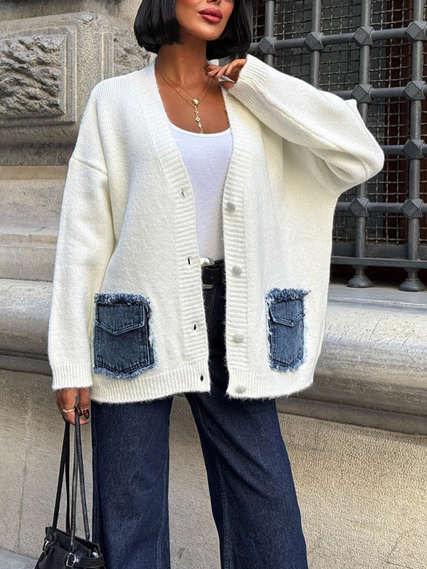 Retro Denim Patchwork Cardigan