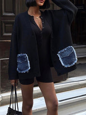 Retro Denim Patchwork Cardigan