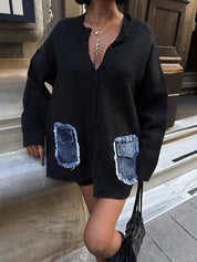 Retro Denim Patchwork Cardigan
