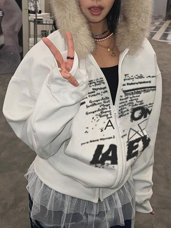 Dark-Themed Lettering Print Jacket